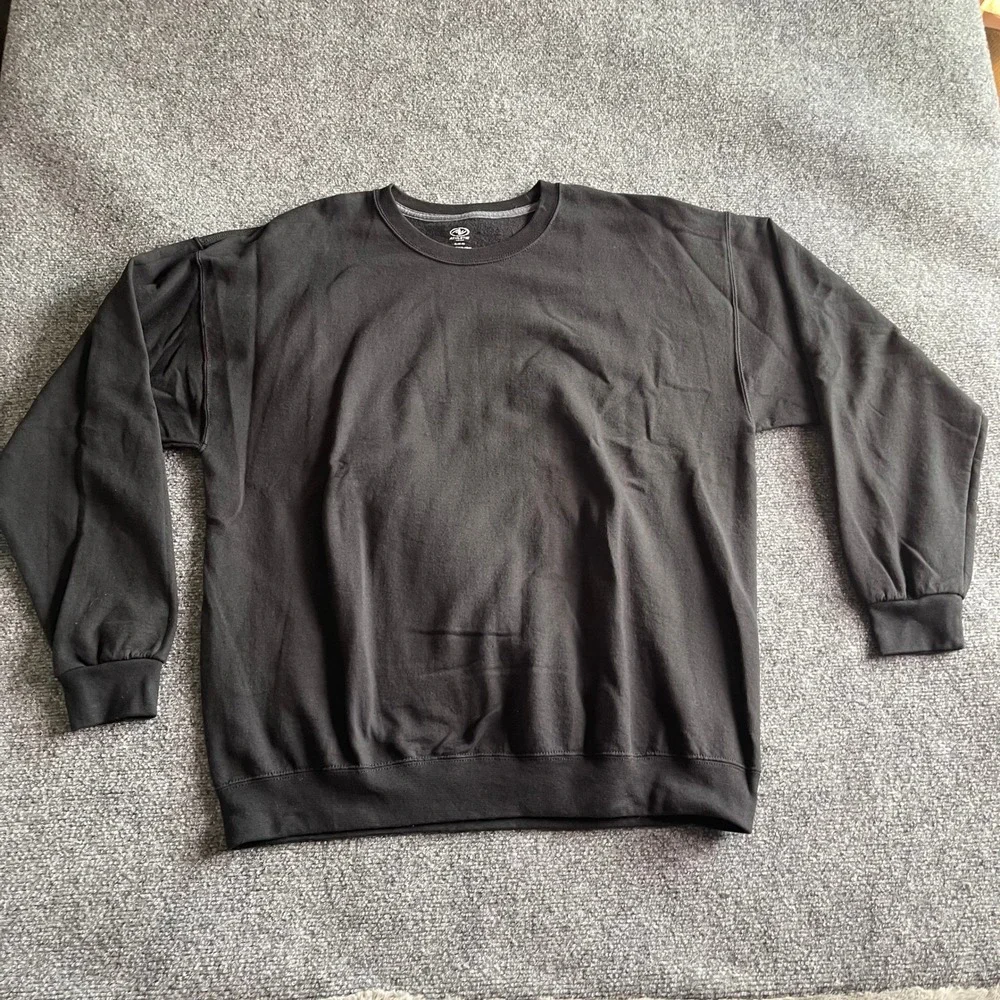Athletic Works Mens XL Black‎ Crewneck Sweatshirt Fleece Pullover Solid 46-48